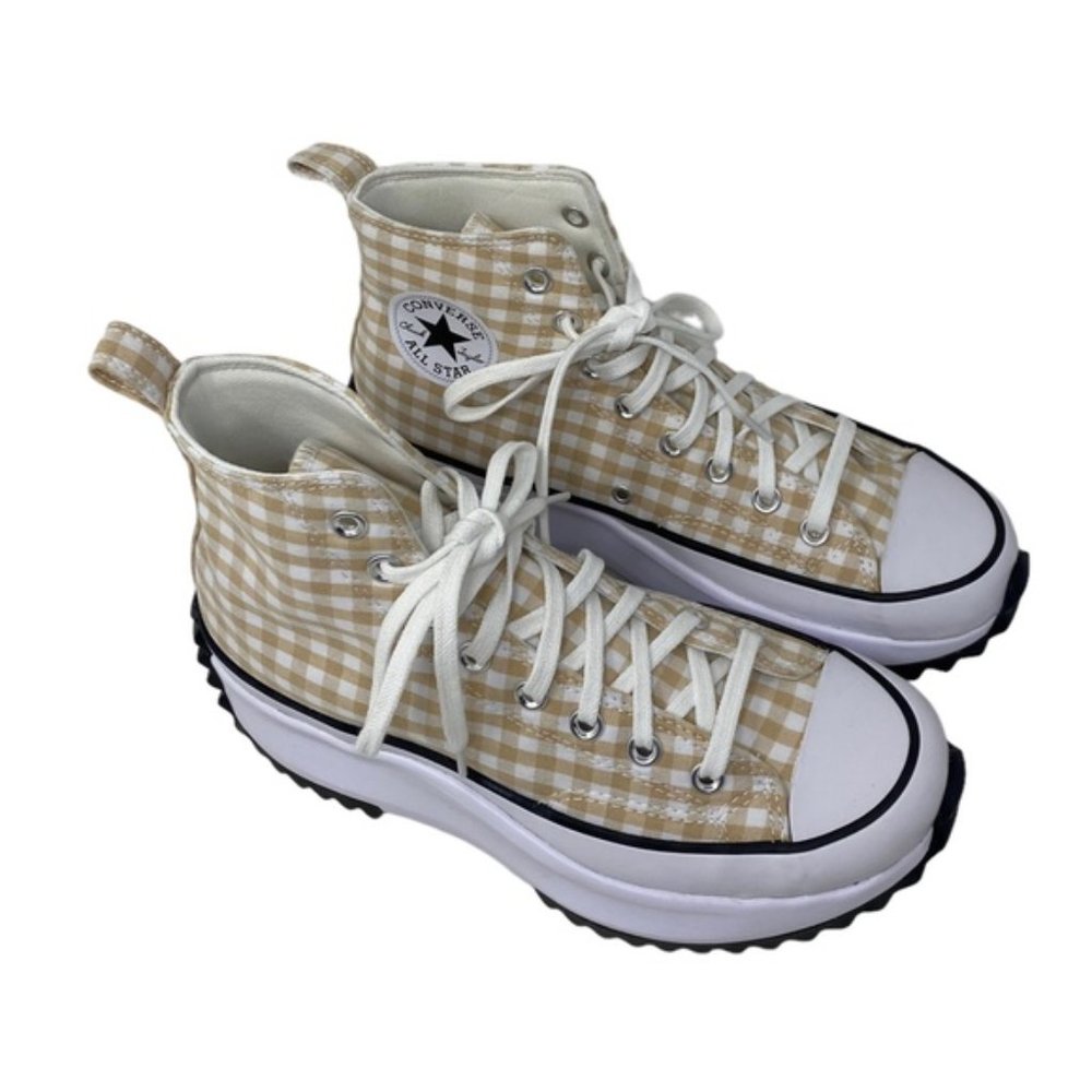 Converse Run Star Hi Platform Shoes Women Size White Beige Plaid Canvas A05999C - Picture 4 of 10